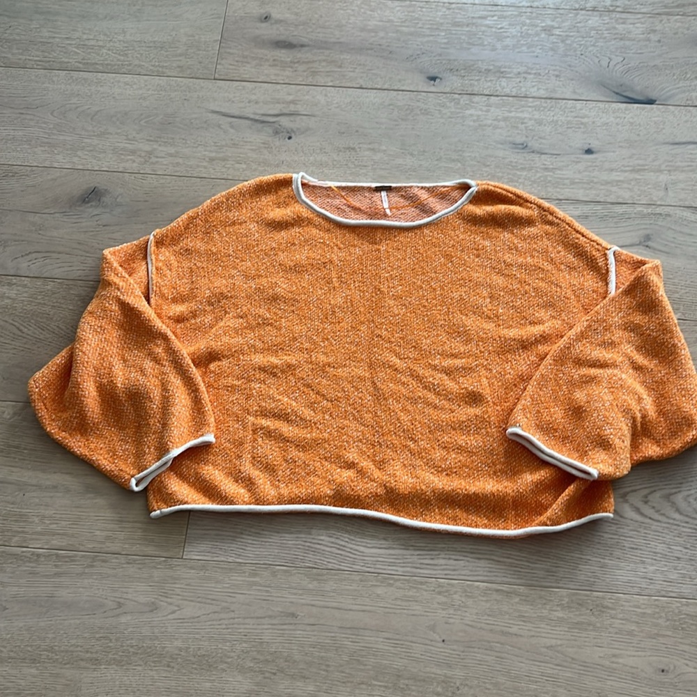 Free People Sweater Bardot Cropped Sweater in Orange Size Medium - Picture 4 of 8